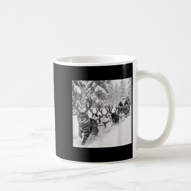 Caneca De Café Funny Christmas Santa Sleigh Cats Reindeer Selfie  (Direita)