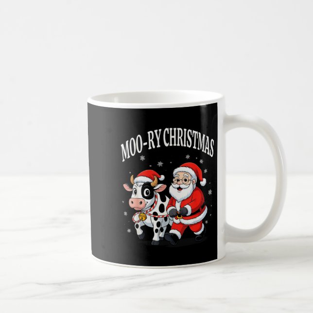 Caneca De Café Funny Christmas Shirts - Cow Moo-ry Xmas Santa  (Direita)