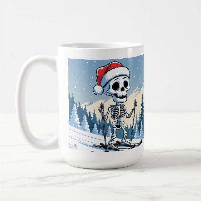 Caneca De Café Funny Christmas Skeleton on Skis  (Esquerda)