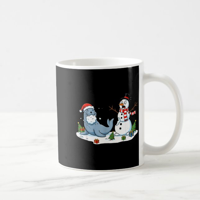 Caneca De Café Funny Christmas Snowman Sea Lion Xmas Mens Womens  (Direita)