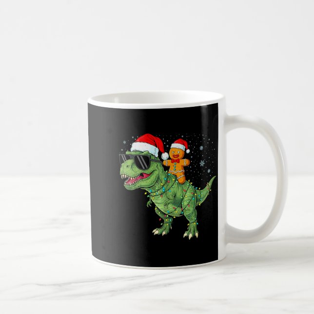 Caneca De Café Funny Christmas T Rex Dinosaur Gingerbread Lights  (Direita)