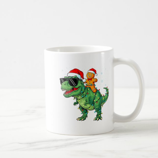 Caneca De Café Funny Christmas T Rex Dinosaur Gingerbread Lights  (Direita)