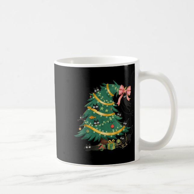 Caneca De Café Funny Christmas Tree Cute Black Cat Matching Famil (Direita)