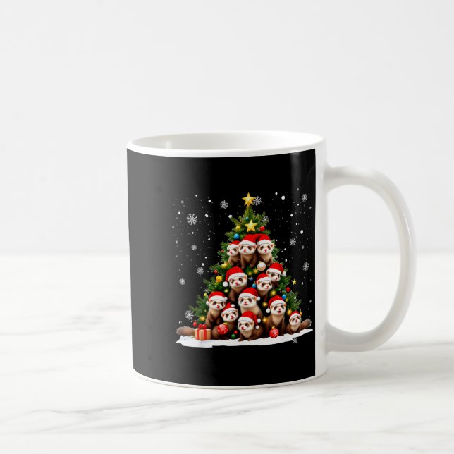 Caneca De Café Funny Christmas Tree Ferrets Family Xmas Pajamas  (Direita)