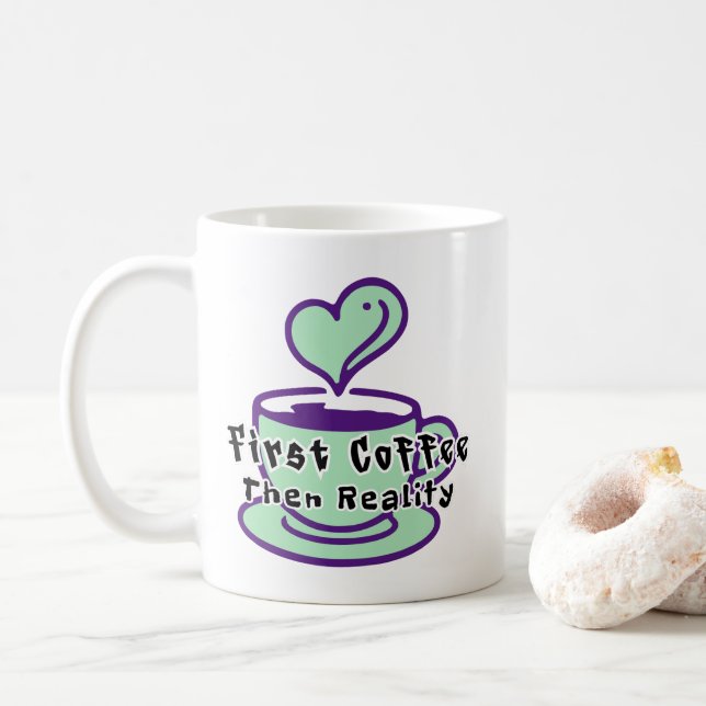 Caneca De Café Funny Coffee Mug First Coffee Then Reality (Com Donut)