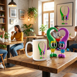 Caneca De Café Funny, Colorful, Cute, Cartoon Valentine Heart