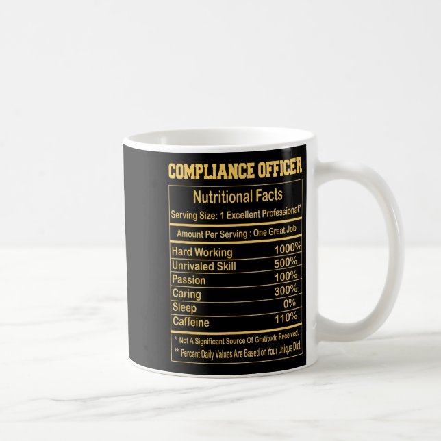Caneca De Café Funny Compliance Officer Nutritional Facts Motivat (Direita)