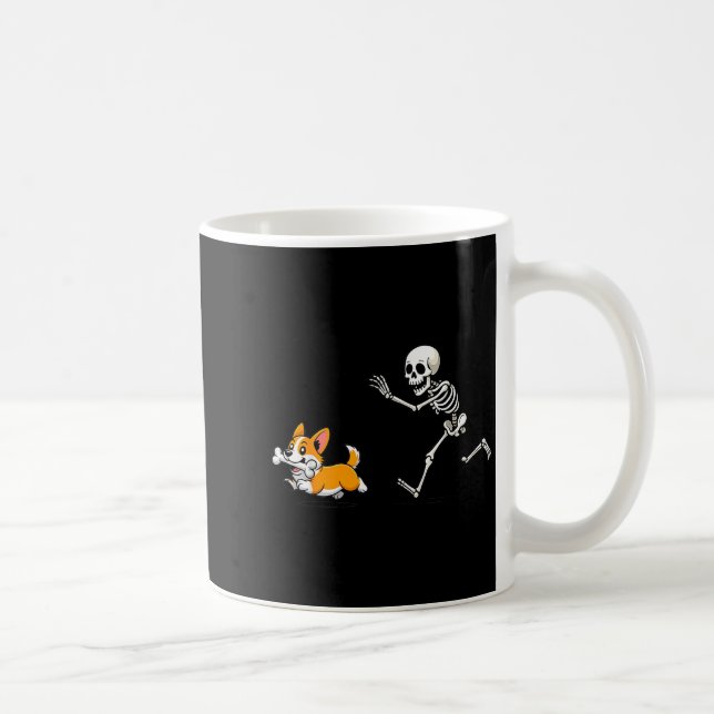 Caneca De Café Funny Corgi Dog Steals Skeleton Bone Halloween  (Direita)