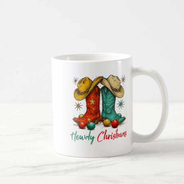 Caneca De Café Funny Country Western Christmas Howdy Cowboy Boots (Direita)