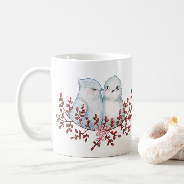 Caneca De Café Funny Cute Bird Couple Adorable Winter Birds Art (Com Donut)