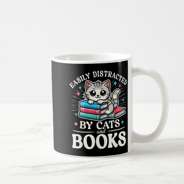 Caneca De Café Funny Cute Easily Distracted By Cats And Books  (Direita)