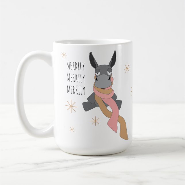 Caneca De Café Funny Cute Sarcastically Merry Winter Donkey  (Esquerda)