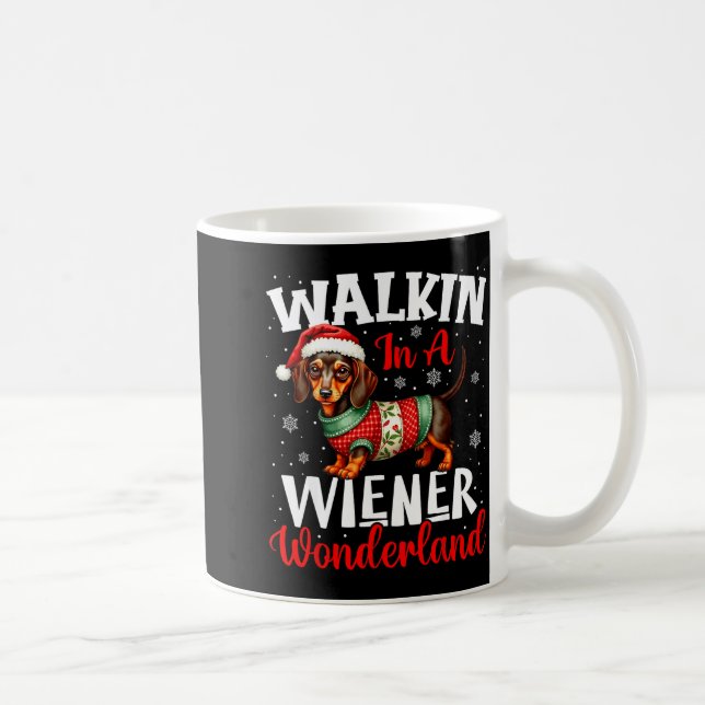 Caneca De Café Funny Dachshund Cute Christmas Dog Lover Walking I (Direita)