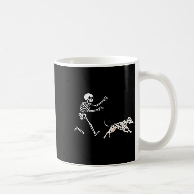 Caneca De Café Funny Dalmatian Running Skeleton Halloween  (Direita)