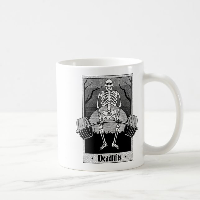 Caneca De Café Funny Deadlifts Weightlifter Skeleton Halloween Gy (Direita)