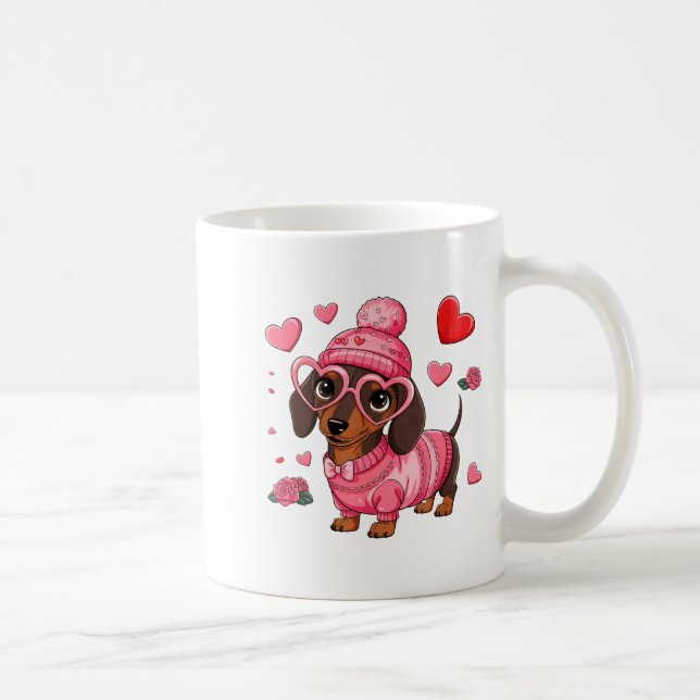Caneca De Café Funny Dog Dachshund Valentines Heart Dog Lover Men (Direita)