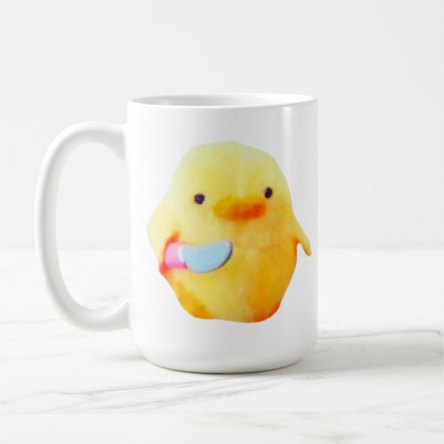 Caneca De Café Funny Duck Meme with Knife for Meme Lovers Mug (Esquerda)