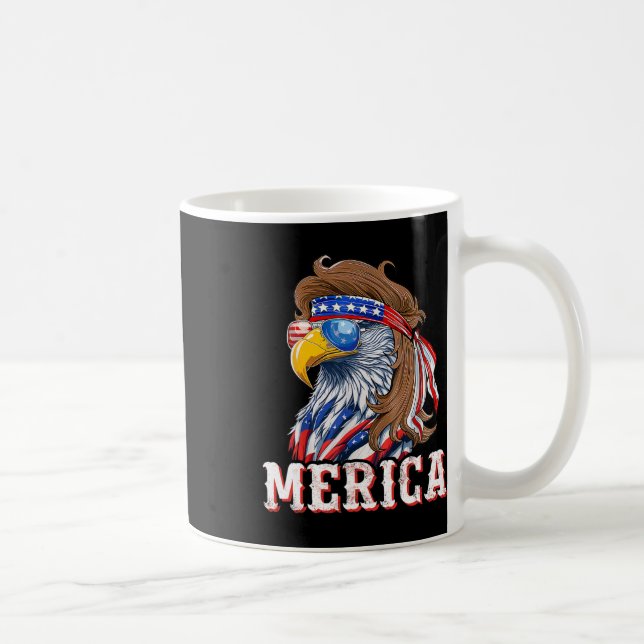 Caneca De Café Funny Eagle Mullet 4 De Julho Norte-Americano Flag (Direita)