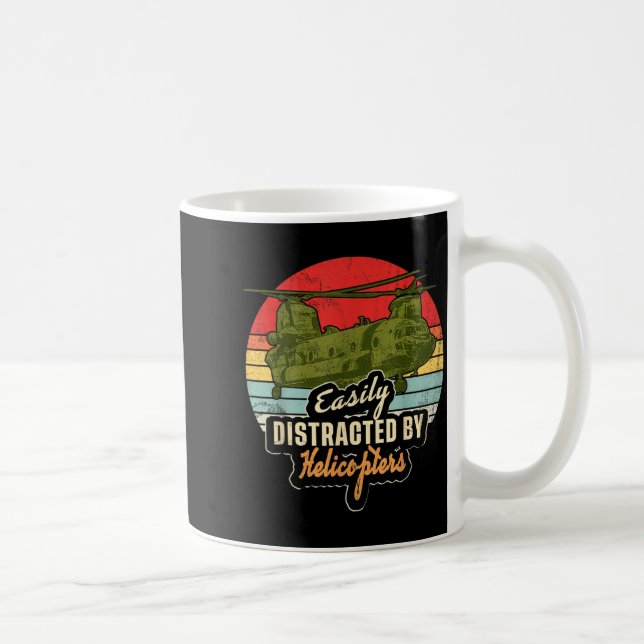 Caneca De Café Funny Easily Distracted By Chinook Helicopter Retr (Direita)