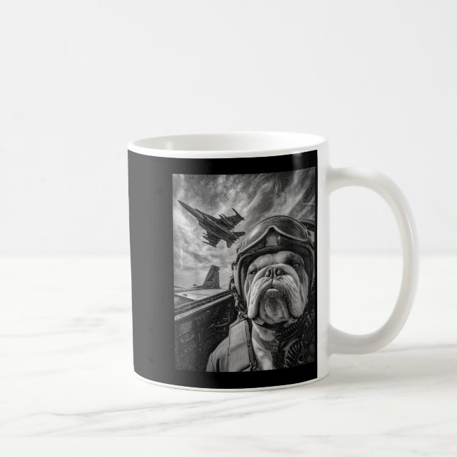 Caneca De Café Funny English Bulldog Selfie Fighter Jet Lot Aviat (Direita)