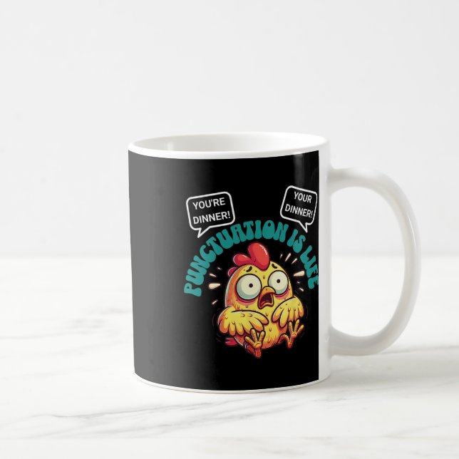 Caneca De Café Funny English Grammar Problems Chicken Punctuation (Direita)