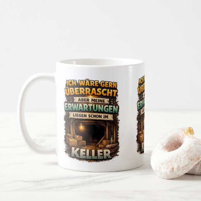 Caneca De Café Funny Expectation Quote – Basement Humor Art (Com Donut)