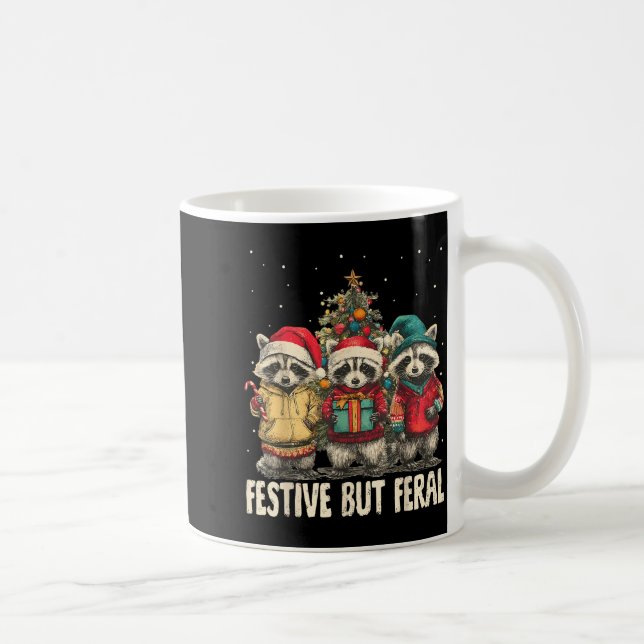 Caneca De Café Funny Feral But Festive Christmas Raccoons Xmas Ho (Direita)