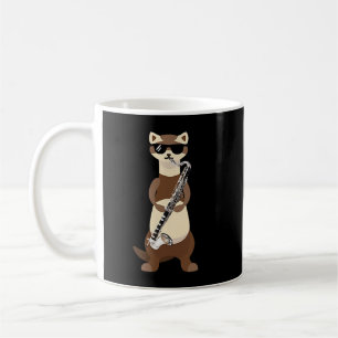 Caneca De Café Funny Ferret Vestindo óculos escuros tocando bass 