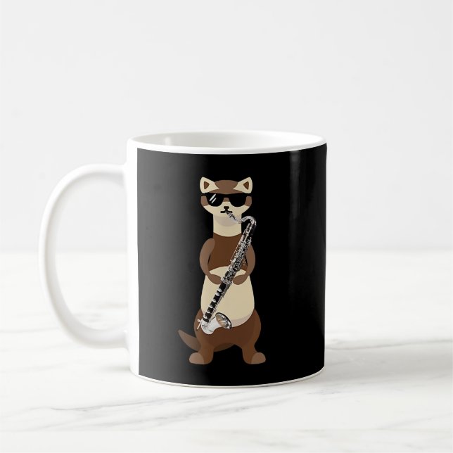 Caneca De Café Funny Ferret Vestindo óculos escuros tocando bass  (Esquerda)