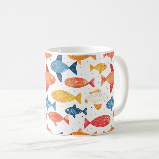 Caneca De Café Funny Fishes Colorful Patterno (Frente Esquerda)