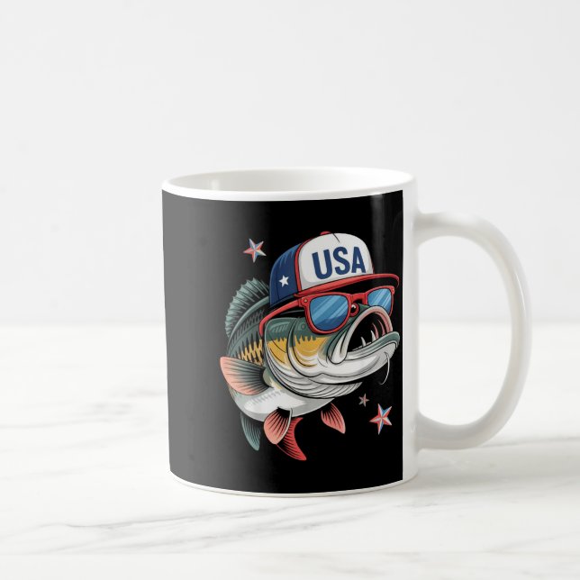 Caneca De Café Funny Fishing &amp; Fisherman Gift American Flag  (Direita)