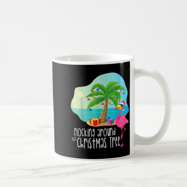 Caneca De Café Funny Flamingo Flocking Around The Christmas Tree  (Direita)