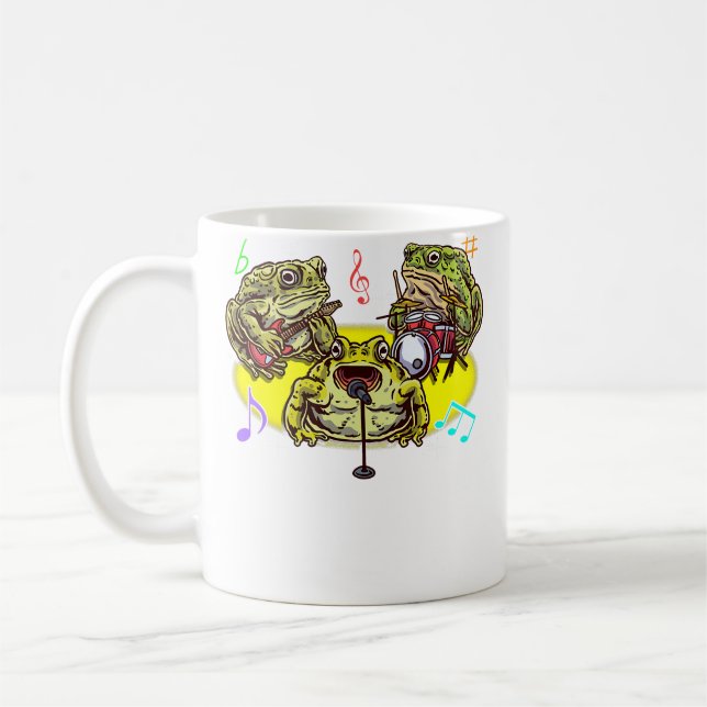Caneca De Café Funny Frog Band Musician Playing Guitar Drums Sing (Esquerda)