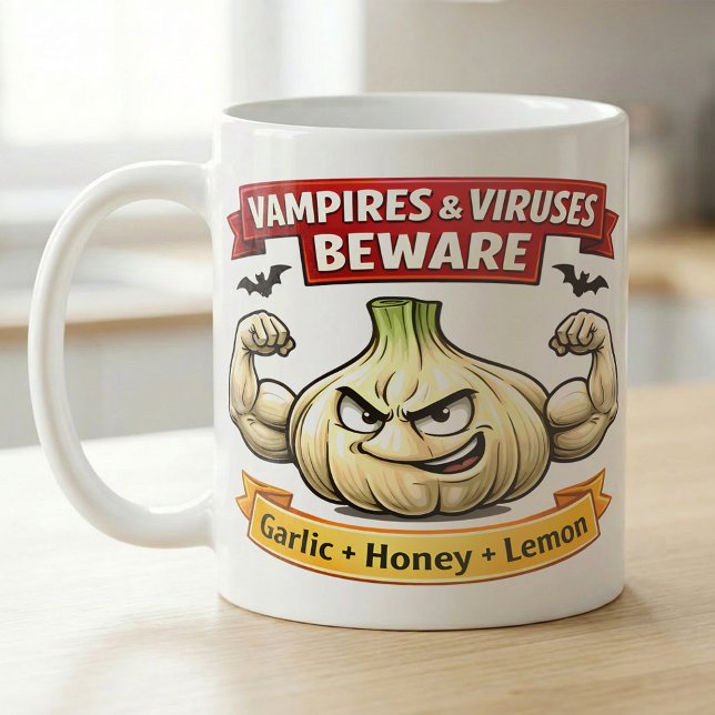 Caneca De Café Funny Garlic Warning for Spooky Season (Criador carregado)