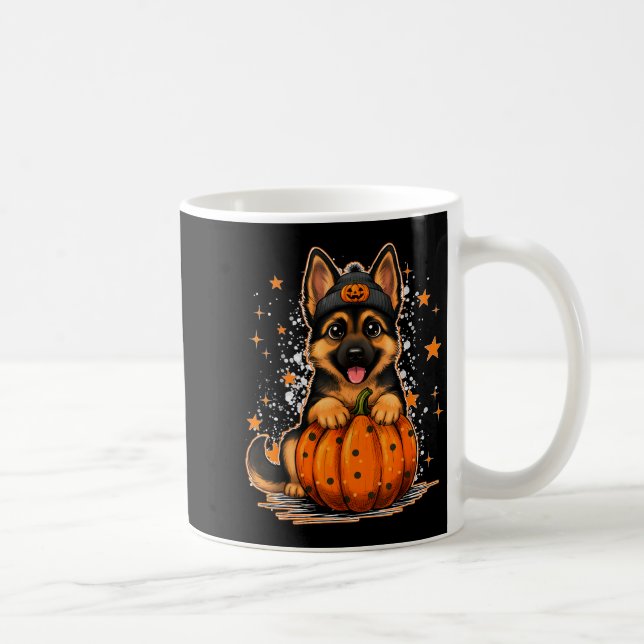 Caneca De Café Funny German Shepherd Dog Halloween Pumpkin Graphi (Direita)