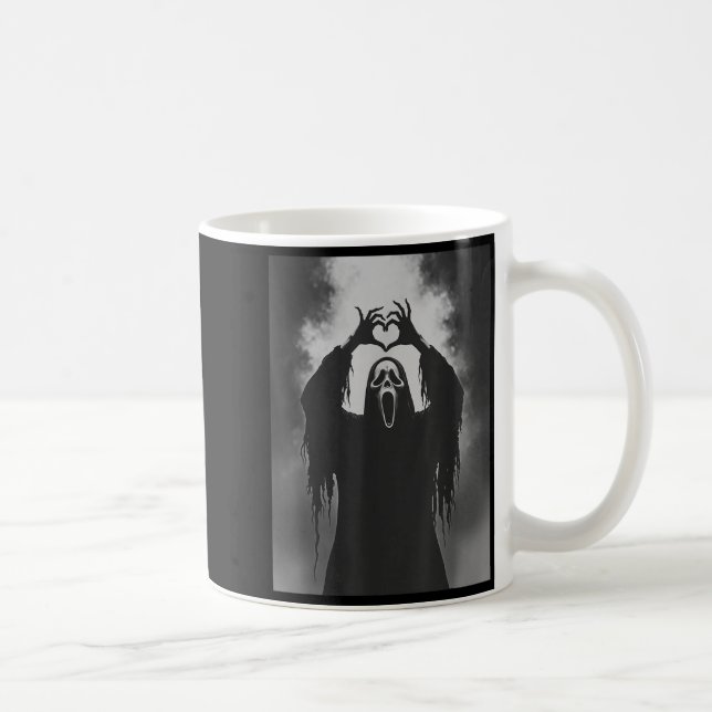 Caneca De Café Funny Ghost Hand Heart Sign Soky Costume Halloween (Direita)