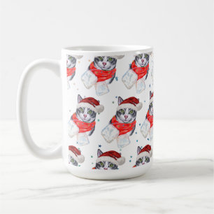 Caneca De Café Funny Gray and White Tabby Cat Christmas