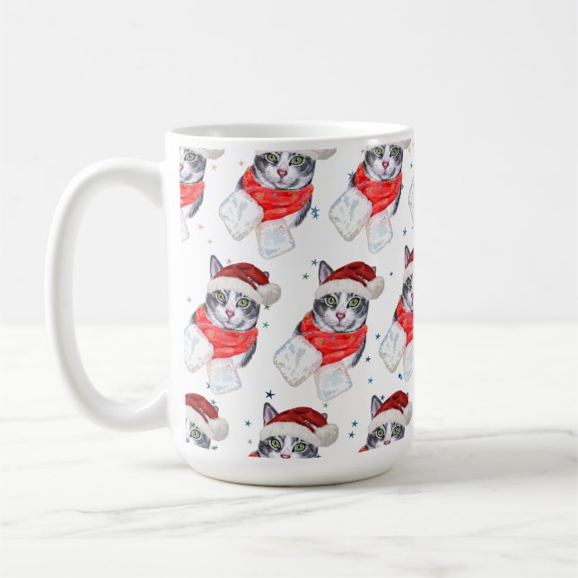 Caneca De Café Funny Gray and White Tabby Cat Christmas (Esquerda)