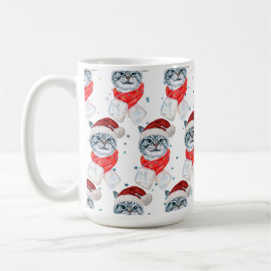 Caneca De Café Funny Gray Tabby Cat With Santa Hat Christmas