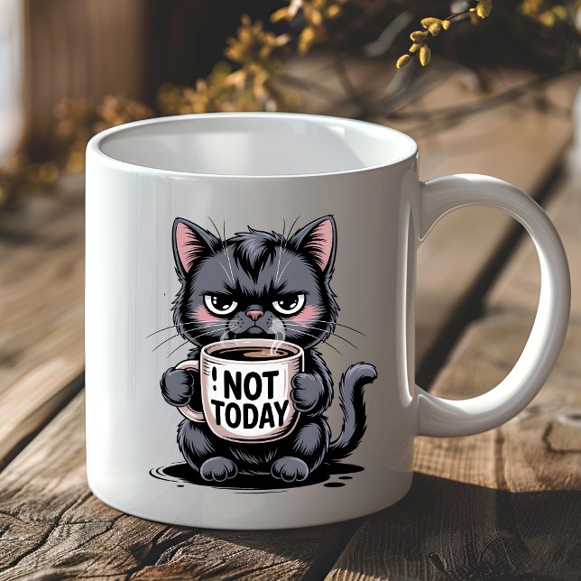 Caneca De Café Funny Grumpy Black Cat Lover Not Today Sarcastic (Criador carregado)