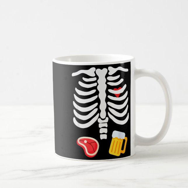 Caneca De Café Funny Halloween Skeleton Beer &amp; Steak Costume  (Direita)
