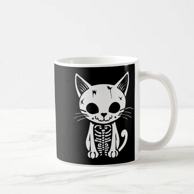 Caneca De Café Funny Halloween Skeleton Cat Kitty Costume Skull C (Direita)
