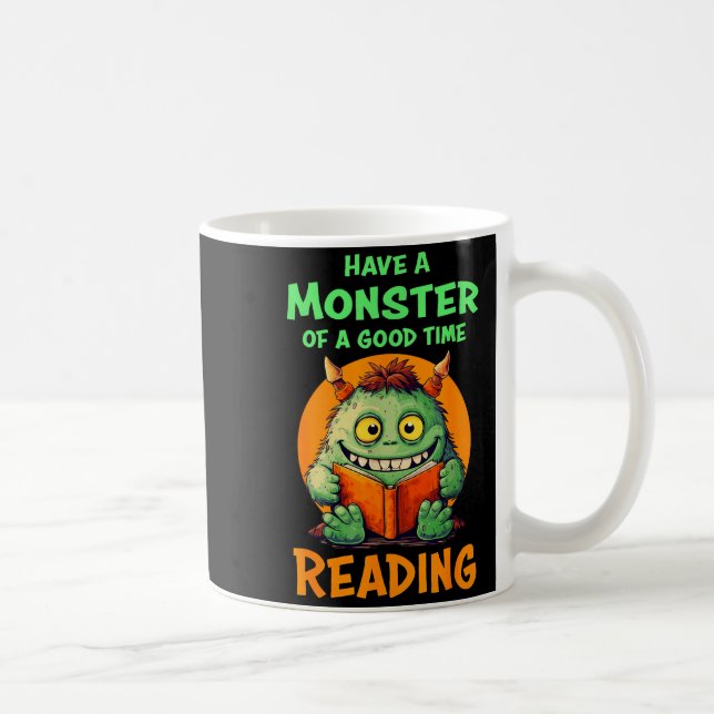 Caneca De Café Funny Halloween Teacher Librarian Monster Reading  (Direita)