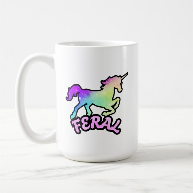 Caneca De Café Funny Ironic Feral Unicorn Rainbow Mug (Esquerda)