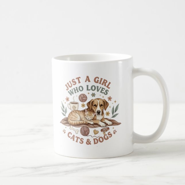 Caneca De Café funny Just a Girl who Loves Cats and Dogs mom (Direita)