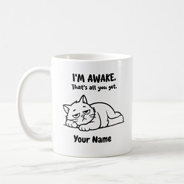 Caneca De Café Funny Lazy Cat Coffee Mug | Custom I’m Awake (Esquerda)