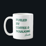 Caneca De Café Funny Mahjong Coffee Lovers Personalized Name<br><div class="desc">This modern mahjong design combines a bold stacked phrase with a clean script name for a fresh, personal touch. The deep green lettering adds a cozy, coffee-shop feel that pairs perfectly with the playful message. Ideal for mahjong lovers who start their day with caffeine and end it with tiles. An...</div>