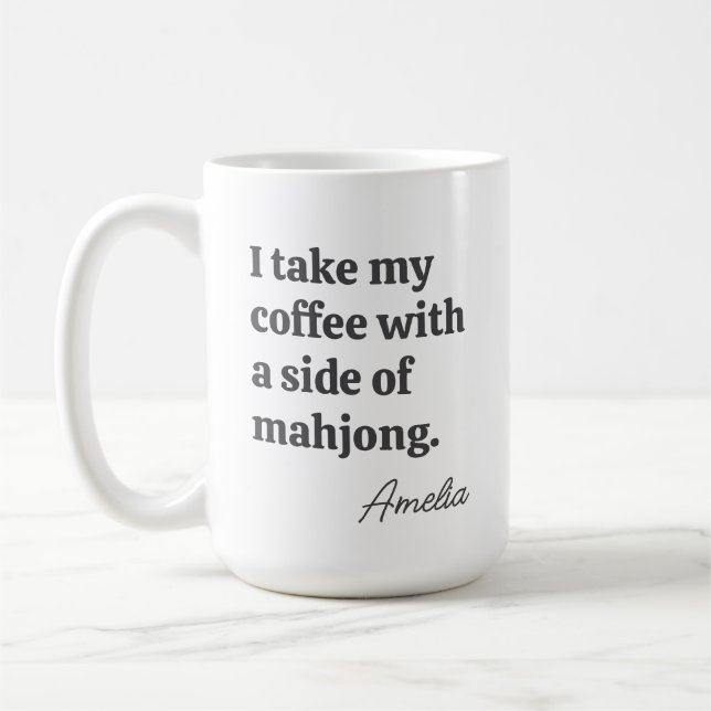 Caneca De Café Funny Mahjong Coffee Lovers Quote with Name (Esquerda)