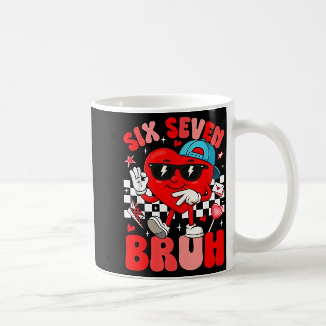 Caneca De Café Funny Meme 6 7 Six Seven Bruh Valentine Heart Men  (Direita)