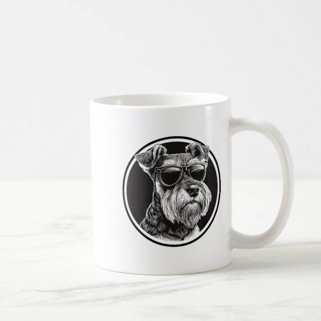 Caneca De Café Funny Mens Womens Sungles Logo Miniature Schnauzer (Direita)